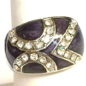 Silver Purple Art Deco Cocktail Ring Size 9